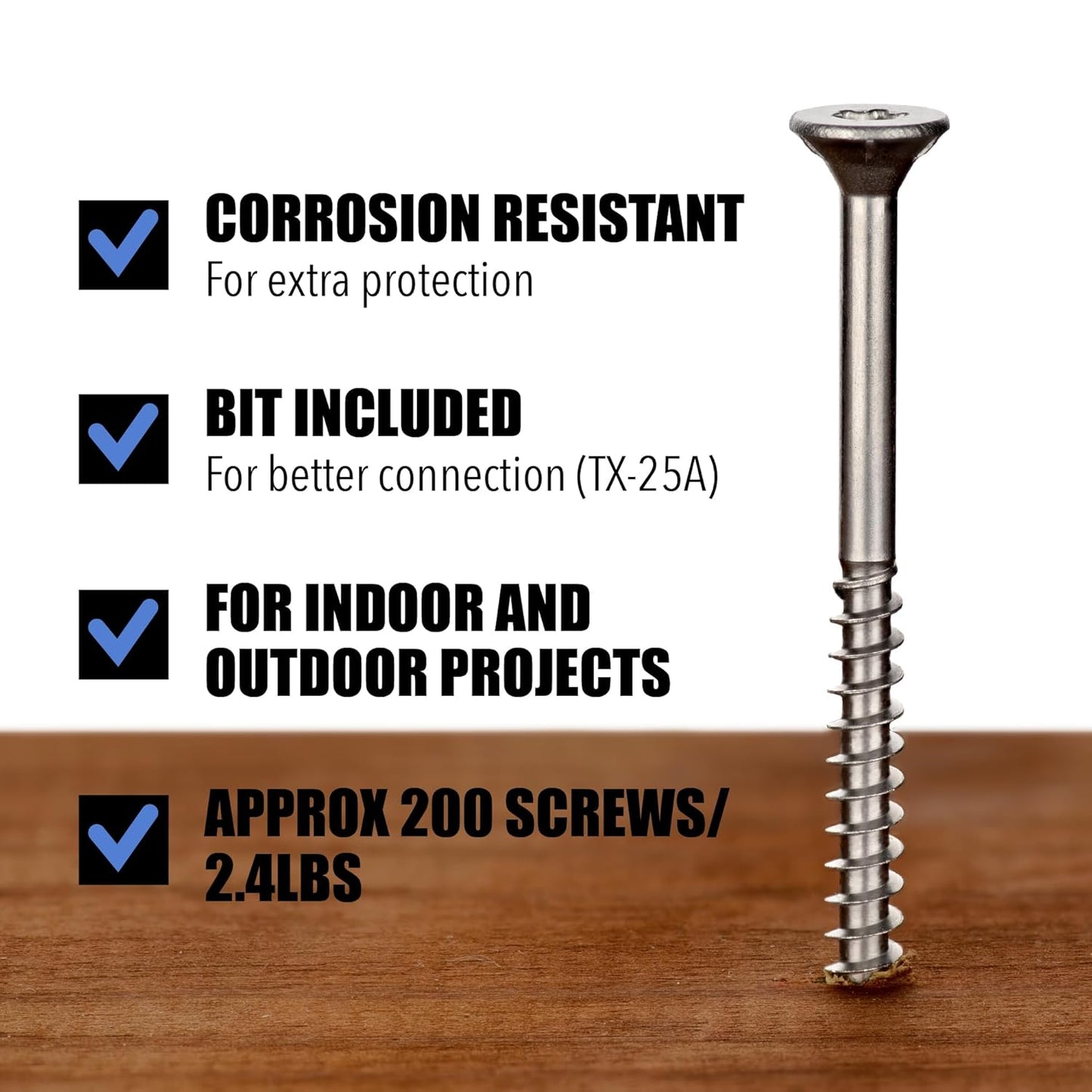 #10 x 2 1/2 inch Stainless Steel Wood Screw, 200 Count