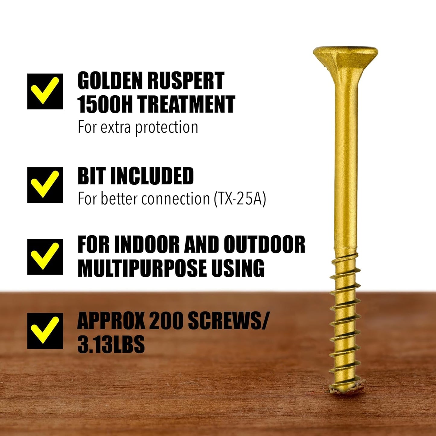 #10x3 1/2 Inch Wood Screws, 200 Count