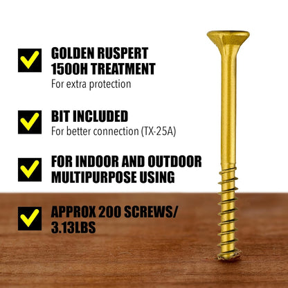 #10x3 1/2 Inch Wood Screws, 200 Count