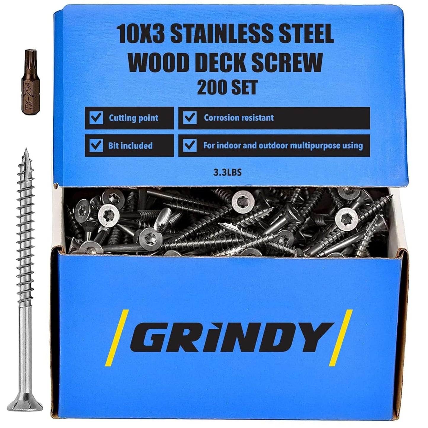 #10 x 3 Inch Stainless Steel Wood Screw, 200 Count