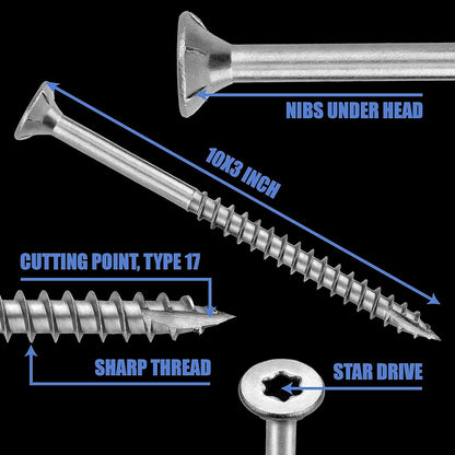 #10 x 3 Inch Stainless Steel Wood Screw, 200 Count