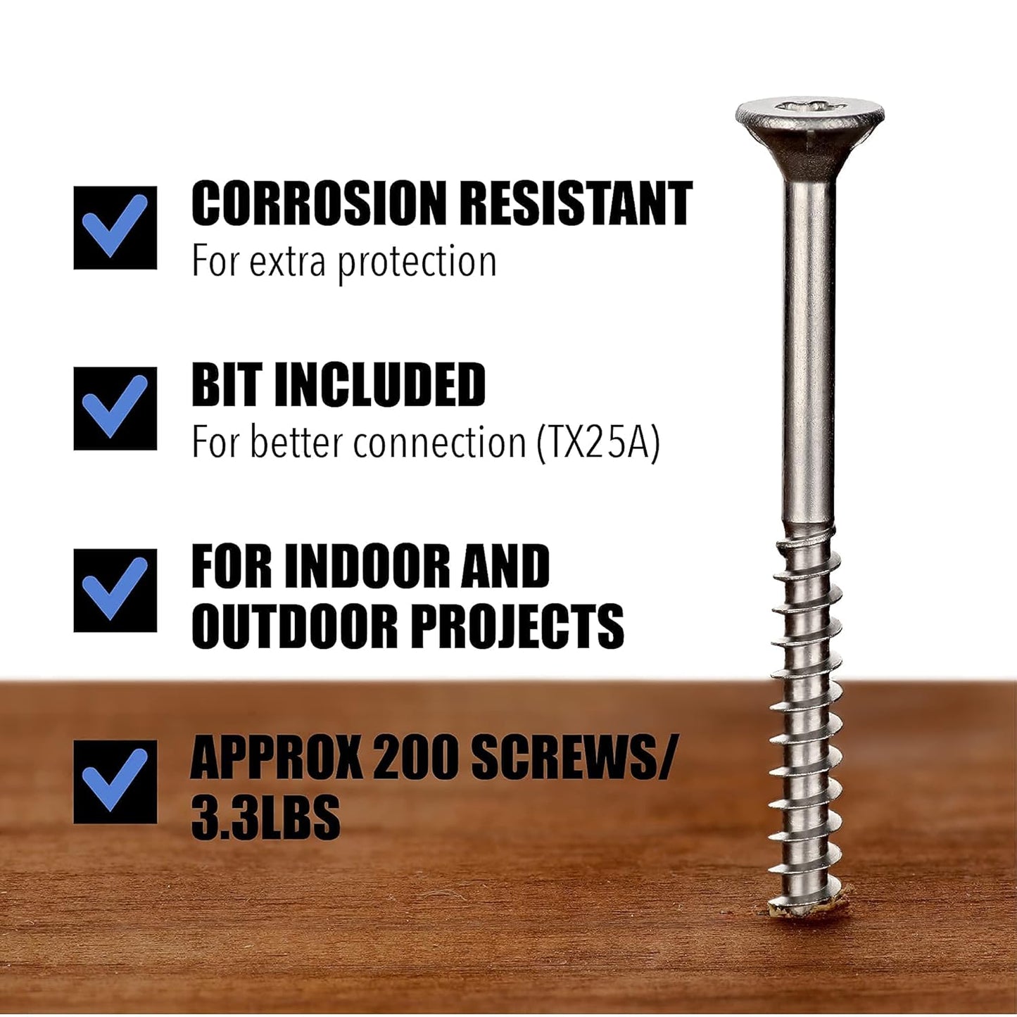#10 x 3 Inch Stainless Steel Wood Screw, 200 Count