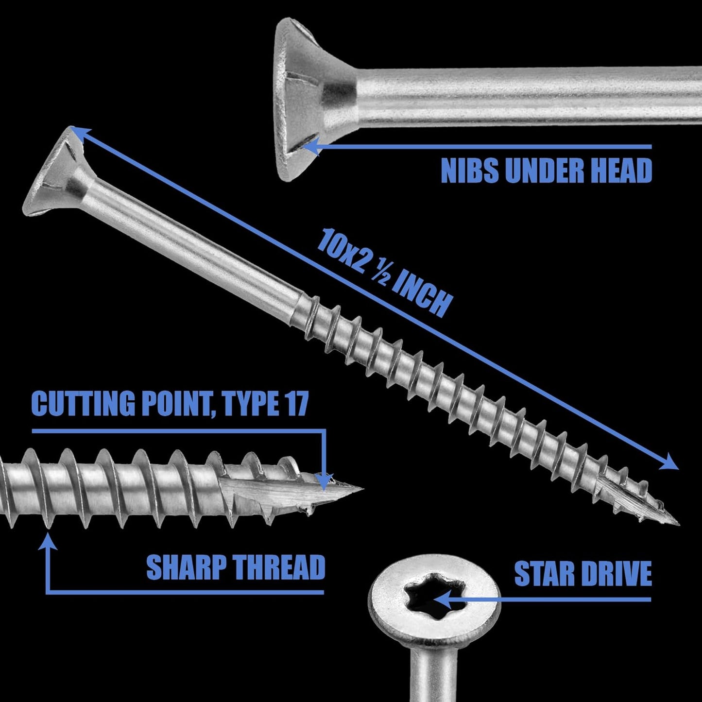#10 x 2 1/2 inch Stainless Steel Wood Screw, 200 Count