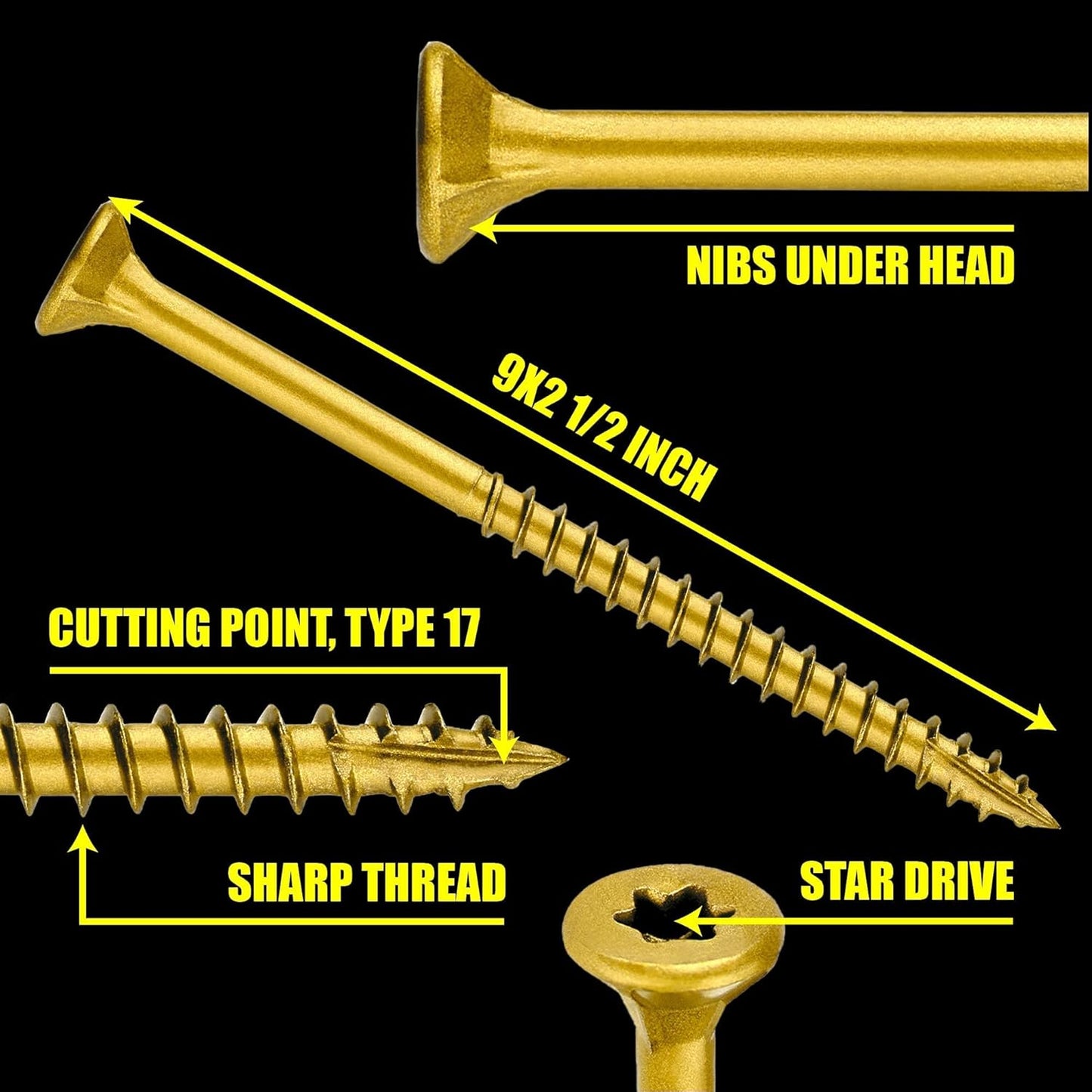#9x2 1-2 Inch Wood Screws, 300 Count